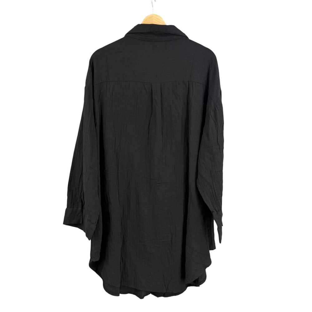Boho Me Button Up Shirt Dress Tunic Size 3X Black Gauze 100% Cotton Long Sleeve - Picture 3 of 6